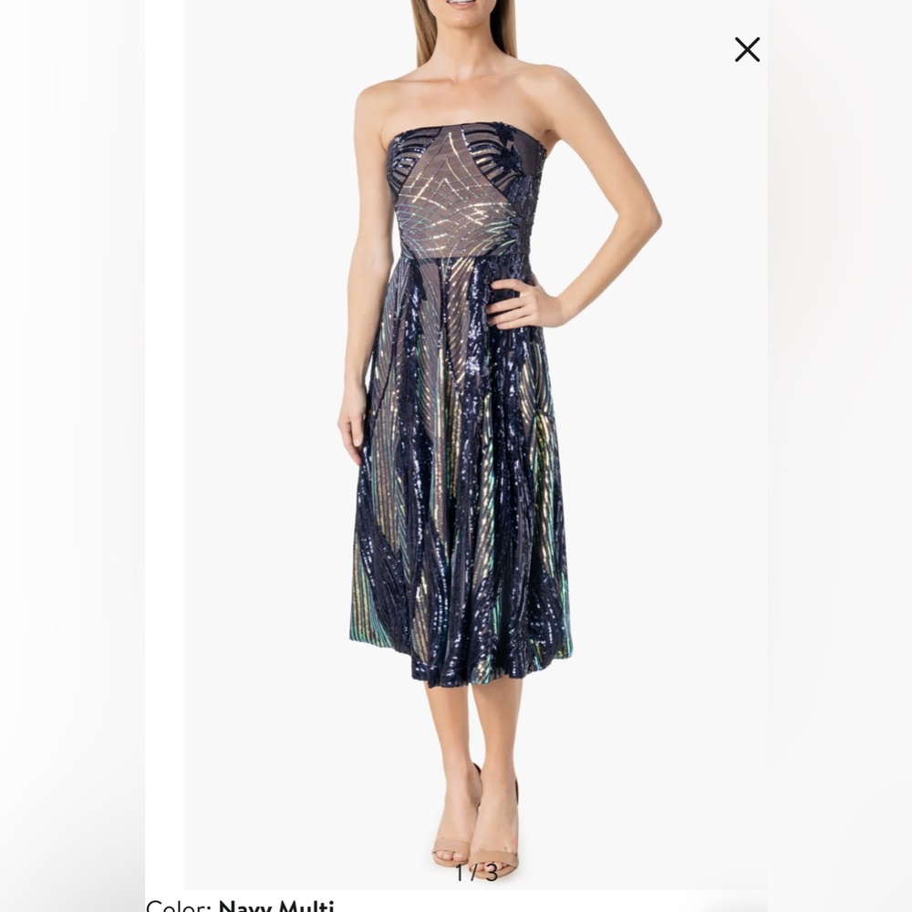 Dress the Population (Navy Multi) Strapless Elegant Navy Sequin Dress